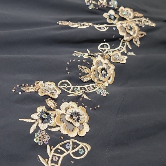 90'S Vintage R&M Richards Black Sequin Embroidered Floral Midi Dress - Picture 3 of 14